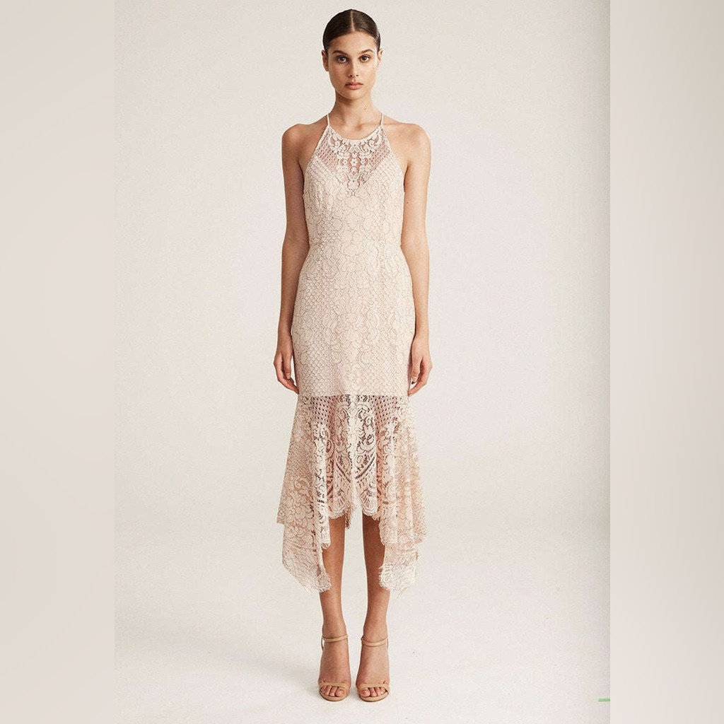 Nwt Shona Joy Lace High Neck Handkerchief Midi Dress - Sz 6us